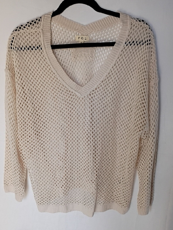 POL Sweaters - POL Women's Open-Knit V-Neck Top Sweater - Cream Size S